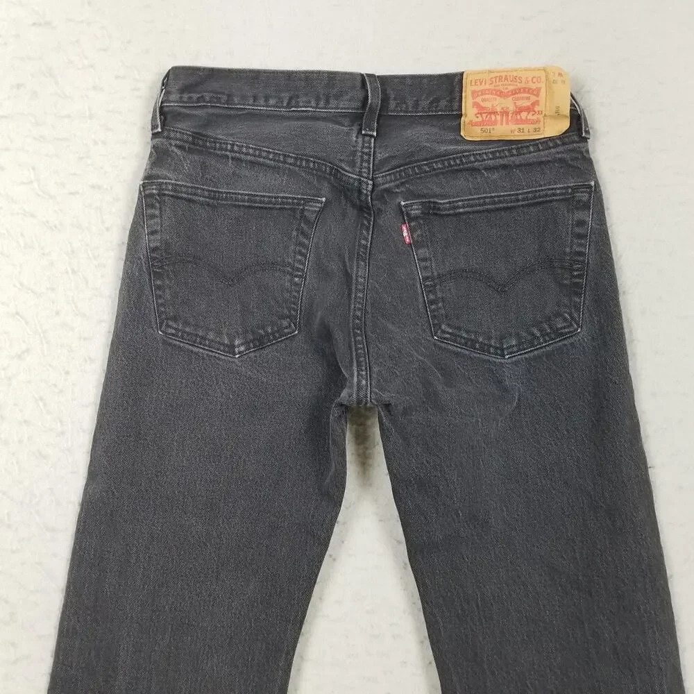 Levis 501 Jeans Mens 31x32 Gray‎ Straight Leg Button Fly Stretch Denim Charcoal